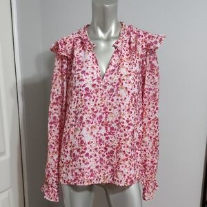 J.Crew factory ruffle collar top Floral Ruffle Blouse - Pink sz L